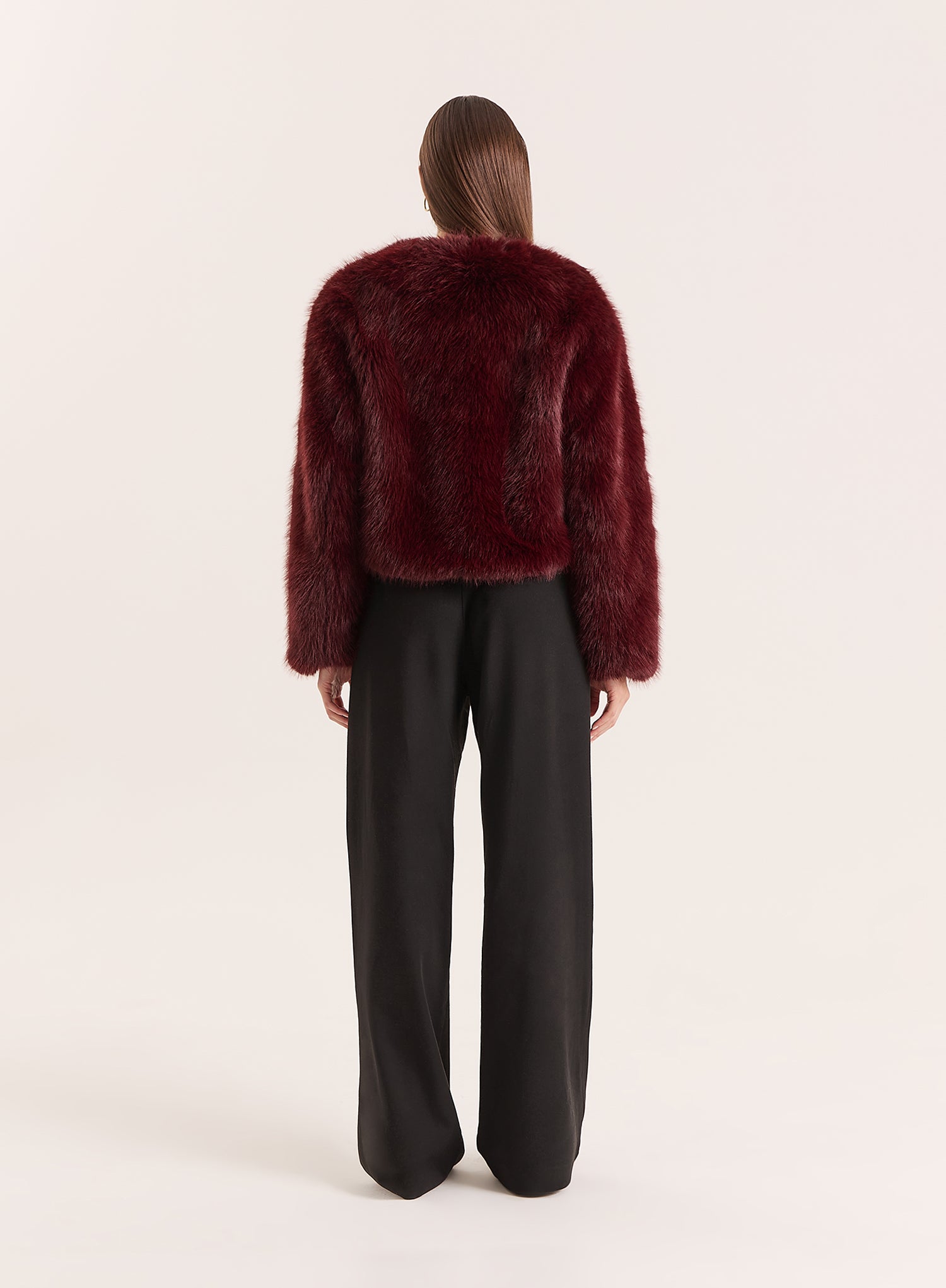 Burgundy Faux Fur Cropped Jacket